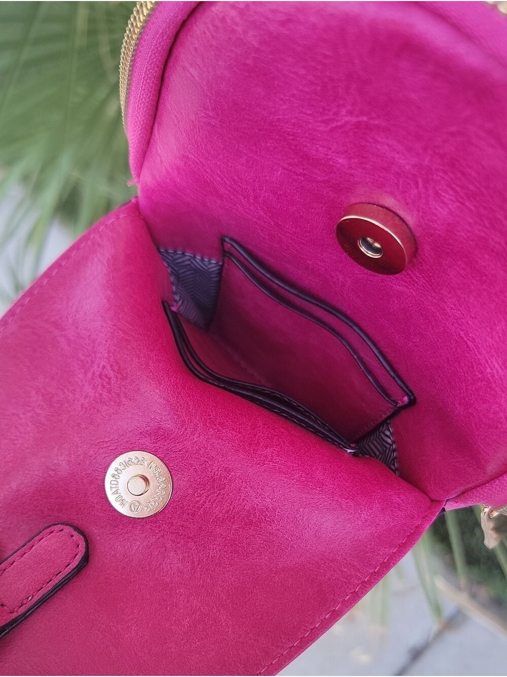 Fuchsia Vegan Leather cross body Sling Bag with Guitar Strap - Picture 5 of 9